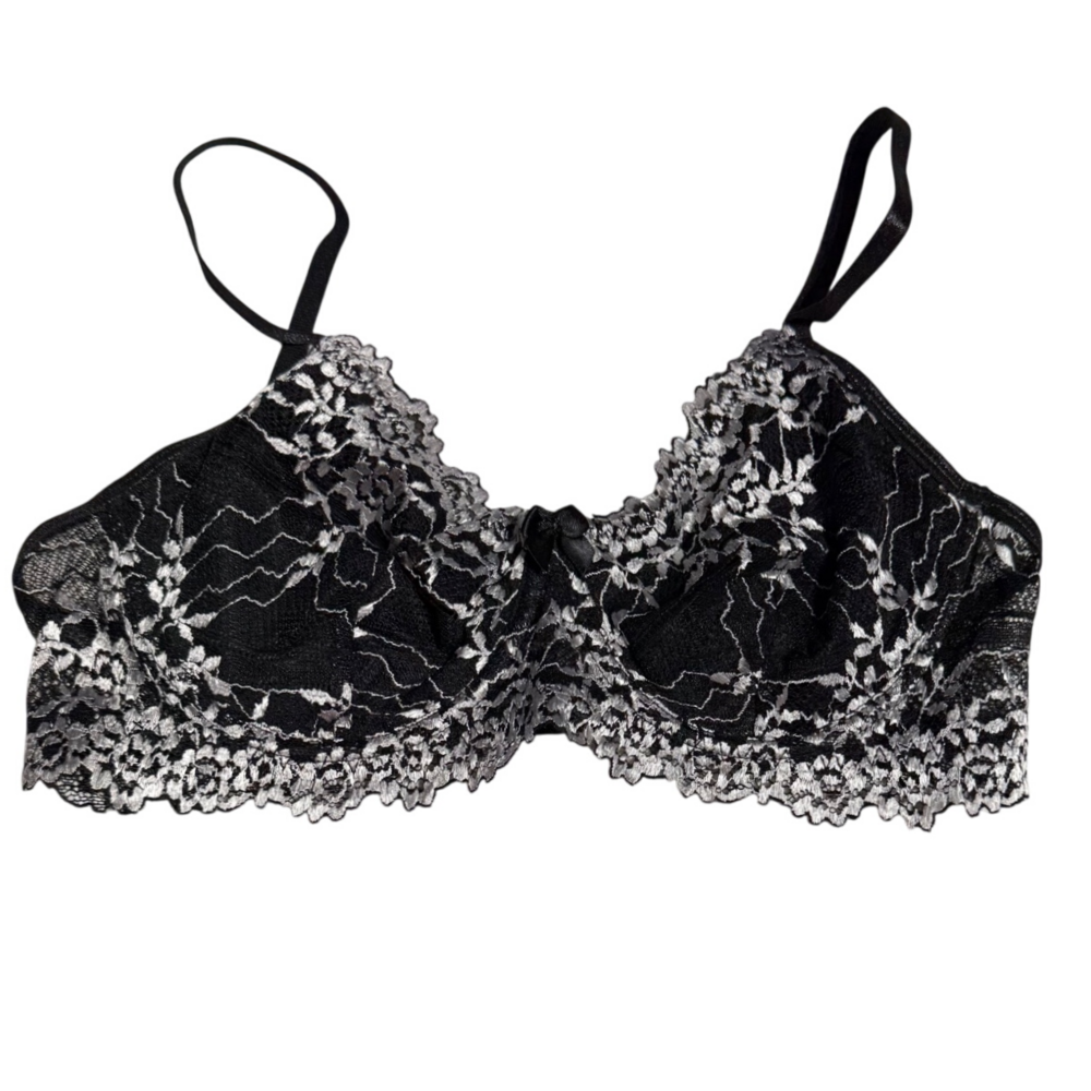 Lace Bra Black Floral Unlined Bralette‎ Sexy Lingerie See Through Large